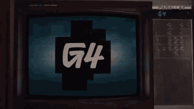 a parallax television displays a glitch effect and says see you there