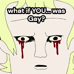 a cartoon of a man holding a cup with the words " what if you was gay "