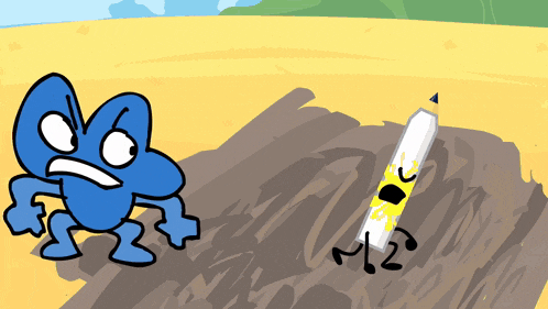 a drawing of four and a pencil with a yellow face