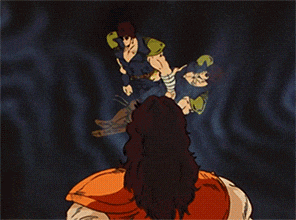 a cartoon of a person being thrown in the air by another person
