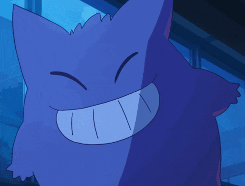 a purple cartoon character with a big smile
