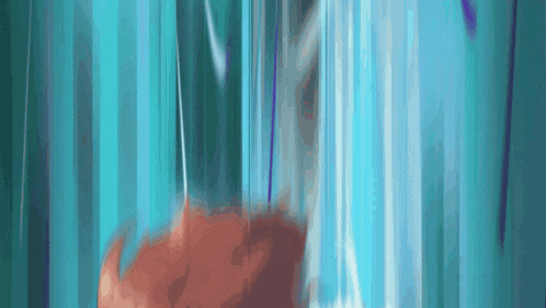 a blurred image of a person 's face behind a blue curtain