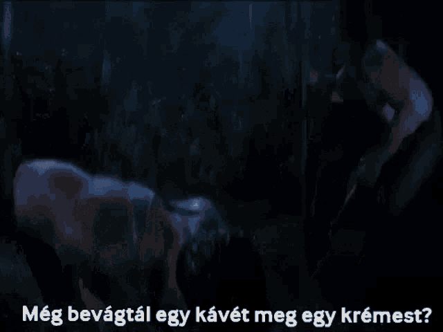 a person is standing in the dark with a foreign language written on the bottom of the screen .