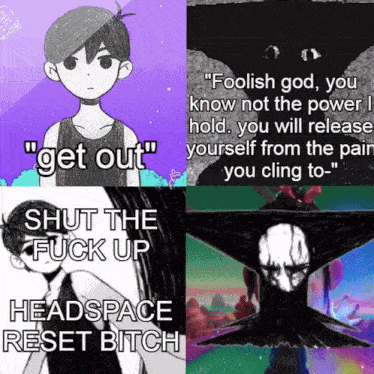 a collage of four images with one that says " get out "