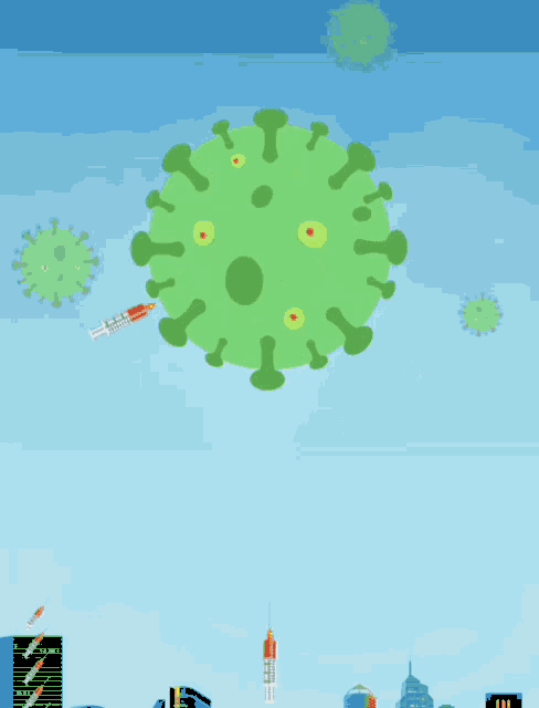 a screen shot of a video game with a syringe and viruses and a 20 point score
