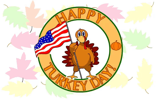 a turkey holding an american flag with the words happy turkey day