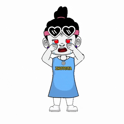 a cartoon girl wearing sunglasses and a blue dress is crying and covering her eyes .