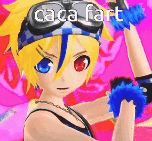 a cartoon character with a headband and goggles is holding a sword .