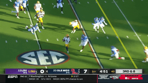 a football game between lsu and ole miss is being shown on espn