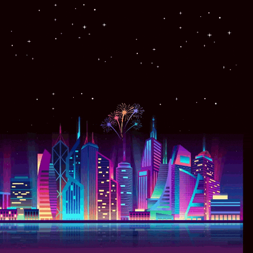 a man and a woman wearing face masks are standing in front of a fireworks display with the year 2024