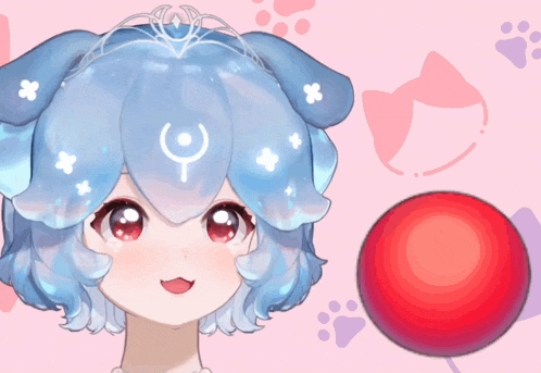 a drawing of a girl with blue hair and a crescent moon on her head