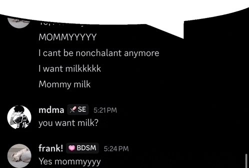 a black screen with a speech bubble that says mommyyyy