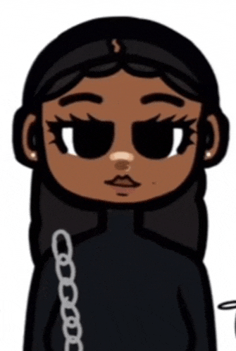 a cartoon of a girl wearing headphones and a chain around her waist