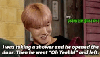 a man is taking a shower and he opened the door . then he went " oh yeahh ! " and left .