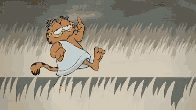 a cartoon of garfield giving a thumbs up while running