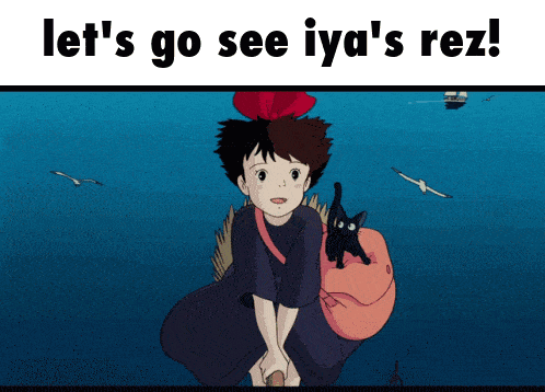 a picture of a girl with a cat and the words let 's go see iya 's rez on the bottom