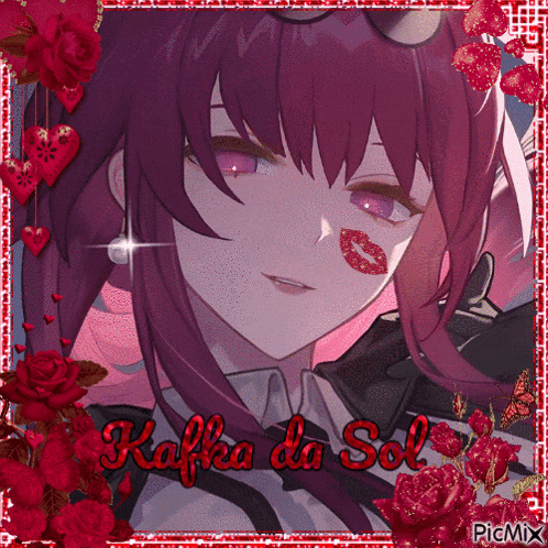 a picture of a girl with a kiss on her cheek and the words kafka da sol