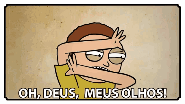 a cartoon of a man covering his eyes with his hand and the words oh deus meus olhos