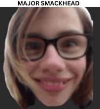a woman wearing glasses with the words major smackhead above her head