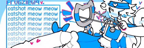 a cartoon drawing of a cat holding a sword with the words catshot meow meow on the bottom