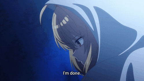 a girl in a white hooded cape is saying i 'm done