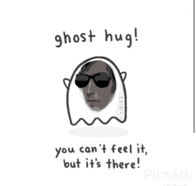 a cartoon of a ghost with sunglasses and the words " ghost hug "