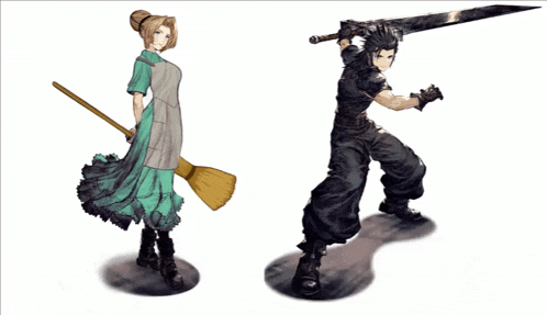 a woman holding a broom next to a man holding a sword with the words power couple behind them