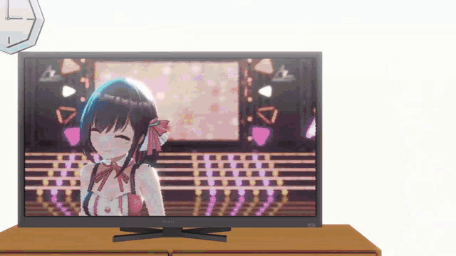 a tv with a girl on it and a clock behind it