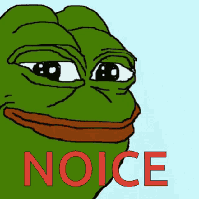 a cartoon of a frog with the word noice on it
