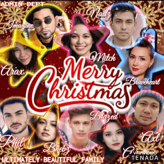 a merry christmas poster with a lot of people on it