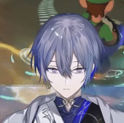 a close up of a cartoon character with purple hair