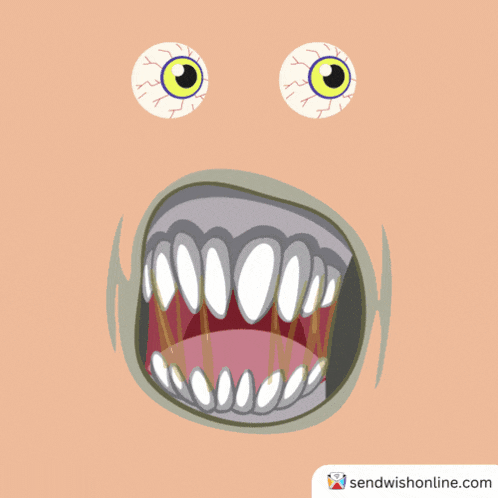 a cartoon drawing of a monster with blood dripping from its eyes and mouth