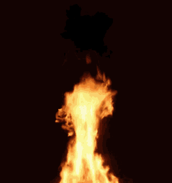 a large fire is going up in the dark