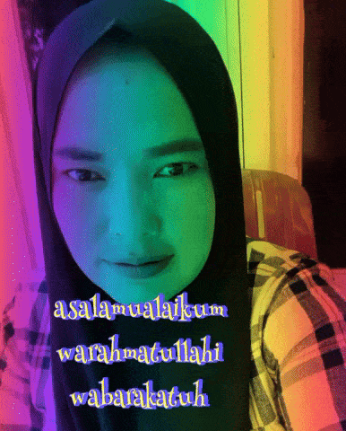 a woman wearing a hijab and a plaid shirt with the words assalamualaikum warahmatullahi wabarakatuh above her