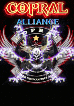 a poster for copral alliance shows a skull and wings