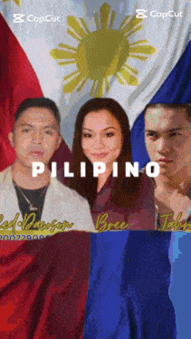 a picture of three people with the word pilipino on the bottom
