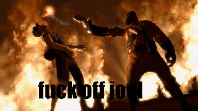 a video game scene with the words fuck off joel in the corner