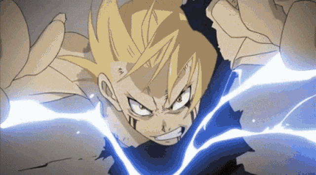 a close up of a person with a lightning bolt coming out of their mouth