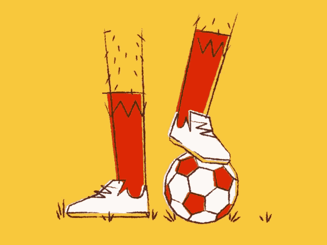a drawing of a person 's legs and a soccer ball with the letter w on it