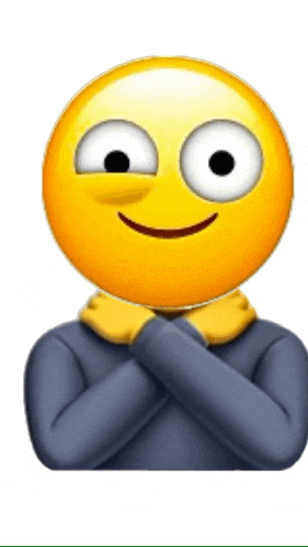 a yellow smiley face with white eyes and a gray shirt on