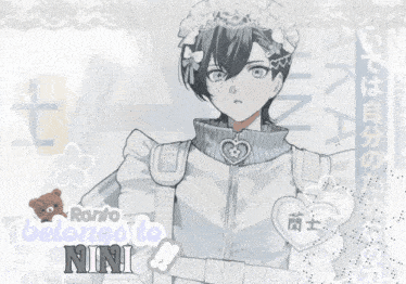 a black and white drawing of a boy with the words " ranto belongs to nini "