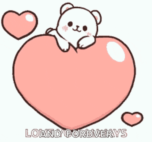 a teddy bear is sitting on top of a large pink heart surrounded by other hearts .
