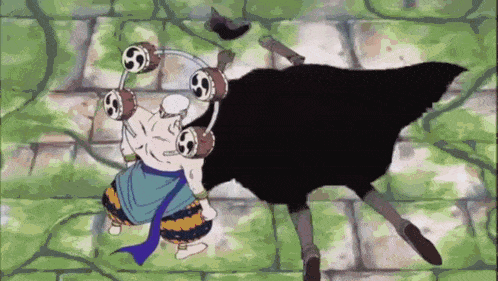 a cartoon of a man standing next to a black ostrich in a forest .