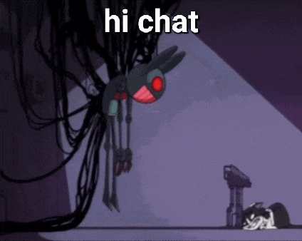 a picture of a cartoon character with the words hi chat on the bottom