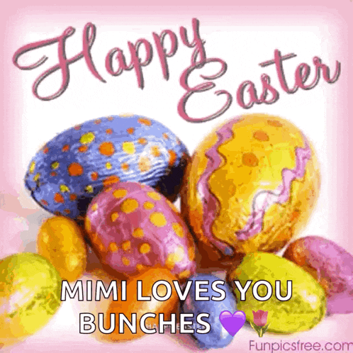 a happy easter card with a bunch of easter eggs