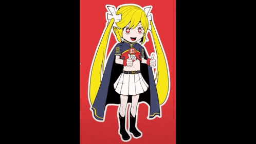 a cartoon girl with long blonde hair and a cape is giving a thumbs up sign .