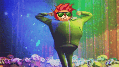 a pixel art drawing of a person wearing sunglasses and a green jacket