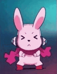 a pink bunny wearing headphones and a scarf .