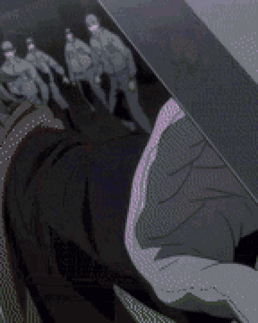 a purple glowing object is coming out of a person 's mouth in a cartoon .