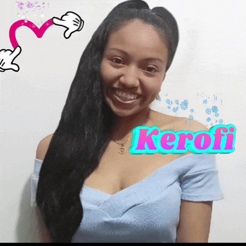 a woman with long hair and the name keroti written on her chest